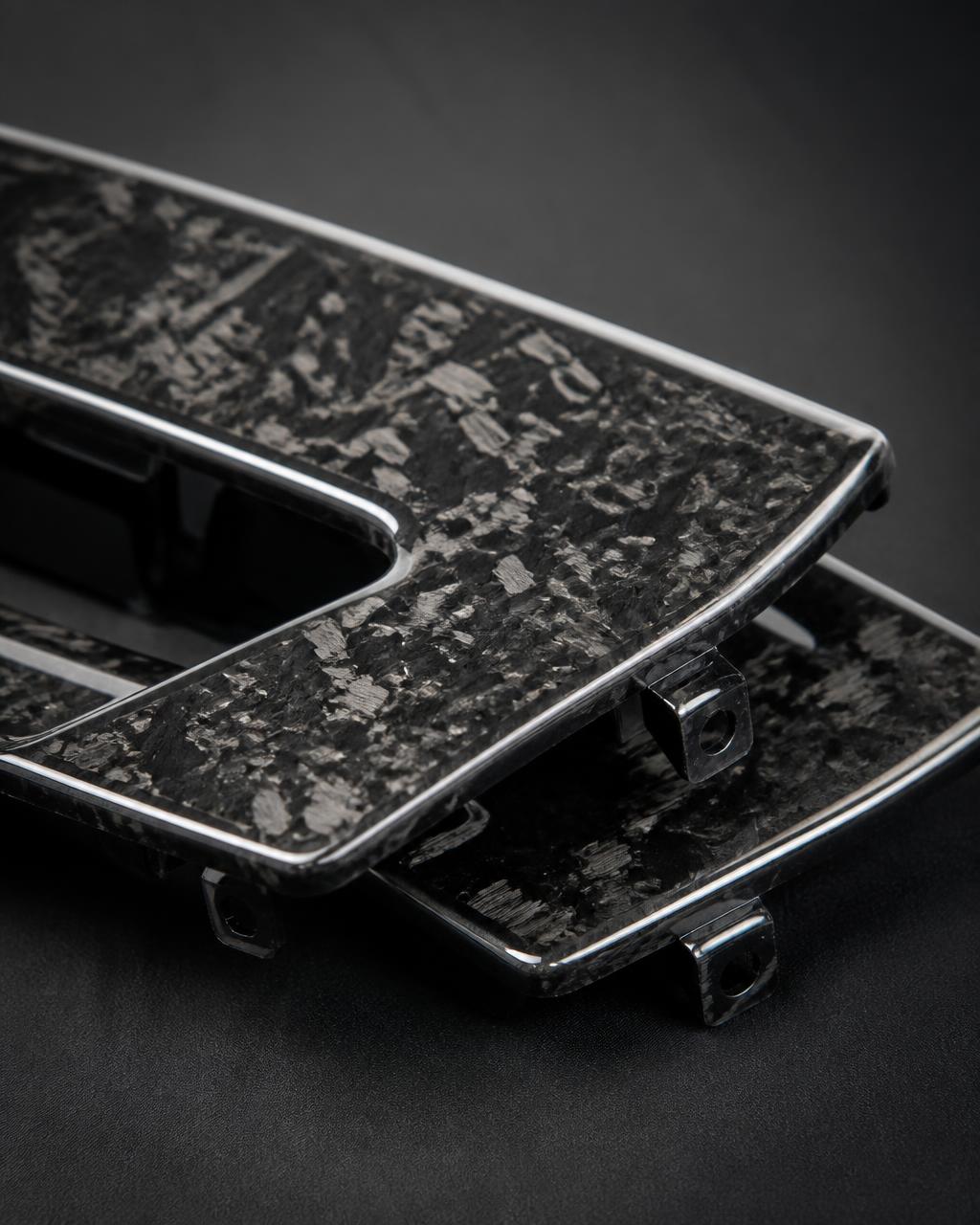 Forged carbon interior trim panels, close detail